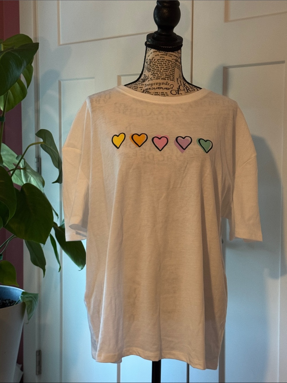 Roller Rabbit White Tee with Yellow, Orange, Pink, Purple & Green Hearts